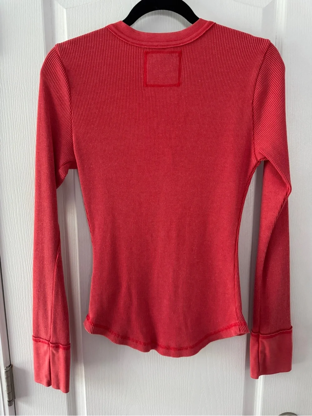 aerie Red Ribbed Henley Long Sleeve Top